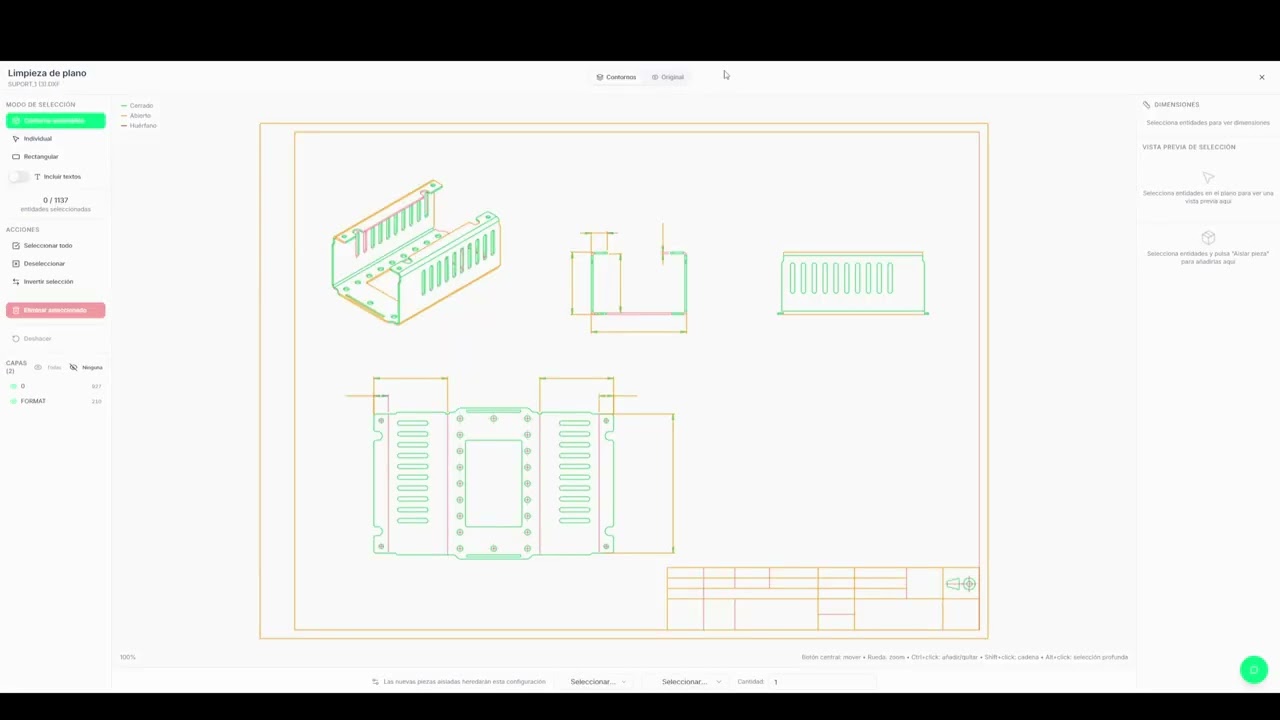 Herramienta Nexafab para limpiar y preparar un plano antes de presupuestar